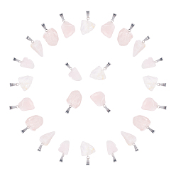 Rose Quartz 24Pcs Natural Rose Quartz Pendants, with Stainless Steel Snap On Bails, Nuggets, Stainless Steel Color, 15~35x10~20x5~15mm, Hole: 3x7.5mm