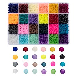 Gemischte Farbe 24 färbt transparente Glasperlenstränge, für die Herstellung von Perlenschmuck, matt, Runde, Gemischte Farbe, 4 mm, Loch: 1.1 mm, ca. 4080 Stk. / Karton