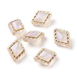 Прозрачный АВ Покрытие акриловыми шариками, блеск бисера, золотой металл обвитыми, ромб, ясно AB, 18.3x14.3x9 мм, отверстие : 1.5 мм, Около 530 шт / 500 г