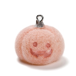 Тыква Подвески из непрозрачной смолы на Хэллоуин, с платиновыми тоновыми железными петлями, тыква, 23.5x26x25 мм, отверстие : 2 мм