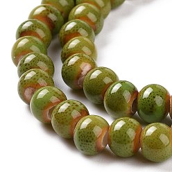 Yellow Green Handmade Fancy Antique Glazed Porcelain Ceramic Round Beads Strands, Yellow Green, 6mm, Hole: 2mm, about 60pcs/strand, 12.59 inch