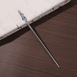 Платина Шпилька для волос из сплава со стразами, китайские древние палочки для волос, платина, 195x11 мм