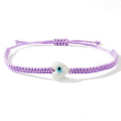 Лиловый Богемные стеклянные плетеные браслеты из бусин, плетеные браслеты из полиэфирного шнура для женщин, сердце с сглаза, сирень, 11.02 дюйм (28 см)