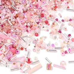Pink Смесь бисера миюки, японский бисер, разнообразные, розовые, 1~9x1.5~2 мм, отверстие : 0.5~1 мм
