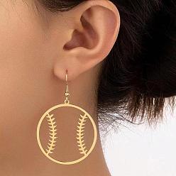 Golden Brass & Iron Baseball Dangle Earrings for Women, Golden, 60x38mm