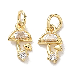 Chapado en Oro Real 18K Latón micro pavimenta claro cubic zirconia encantos, encantos de hongos, chapado en rack, larga duración plateado, sin plomo y cadmio, real 18 k chapado en oro, 11.5x12.5x3 mm, agujero: 2.5 mm