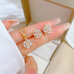 Цветок Латунное ожерелье с подвеской из микрофибры и серьги-гвоздики, колье-цепочка из нержавеющей стали, золотые, цветок, 400 мм