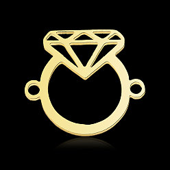Real 18K Gold Plated 201 Stainless Steel Connector Charms, Ion Plating(IP), Diamond Ring Shape, Real 18K Gold Plated, 14x16x1mm, Hole: 1.4mm