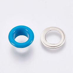Dodger Blue Iron Grommet Eyelet Findings, for Bag Making, Flat Round, Platinum, Dodger Blue, Eyelet: 10.5x5mm, Inner Diameter: 6mm, Pad: 10.5x0.4mm