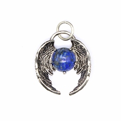 Ляпис-Лазурь Природный лазурит подвески, круглые шары с металлическими крыльями ангела, античное серебро, 26x22 мм