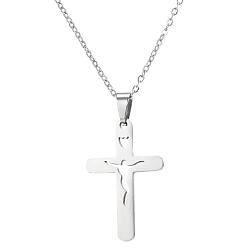 Нержавеющая Сталь Цвет 304 Подвеска в виде полого религиозного креста из нержавеющей стали на цепочке, унисекс., без потускнения, цвет нержавеющей стали, 17.72 дюйм (45 см)