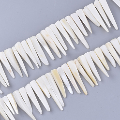 Seashell Color Freshwater Shell Beads Strands, Tusk Shape, Seashell Color, 19~42x4~8x3~6mm, Hole: 1mm, about 58pcs/strand, 14.37 inch(36.5cm)