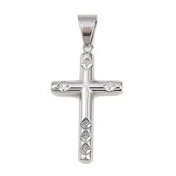 Нержавеющая Сталь Цвет 316 Подвески из хирургической нержавеющей стали и прозрачного кубического циркония, крест прелести, цвет нержавеющей стали, 43x25x5 мм, отверстие : 9.5x5.5 мм