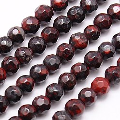 Bloodstone Natural Bloodstone Beads Strands, Heliotrope Stone Beads, Faceted, Round, 4mm, Hole: 1mm, about 90pcs/strand, 15.35 inch