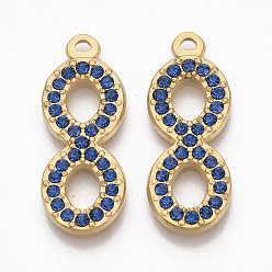 Сапфир Золотой тон 304 подвески из нержавеющей стали, со стразами, бесконечность, сапфир, 26.5x10x2 мм, отверстие : 1.6 мм