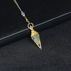 Fluorite Resin Cone Dowsing Pendulums, Natural Fluorite Chip inside and Metal Findings Charm, 380mm