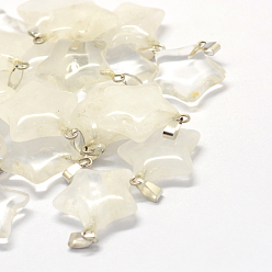 Хрусталь Звезда натуральный кристалл подвески, с латунной фурнитурой платинового цвета, 22~23x20~24x5~7 мм, отверстие : 2x7 мм