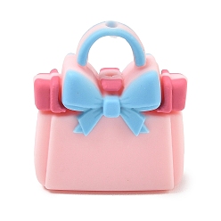 Bag Silicone Focal Beads, Pink, Handbag with Bowknot, 27x25x13mm, Hole: 3mm