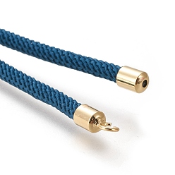 Marine Blue Nylon Twisted Cord Bracelet Making, Slider Bracelet Making, with Eco-Friendly Brass Findings, Round, Golden, Marine Blue, 8.66~9.06 inch(22~23cm), Hole: 2.8mm, Single Chain Length: about 4.33~4.53 inch(11~11.5cm)