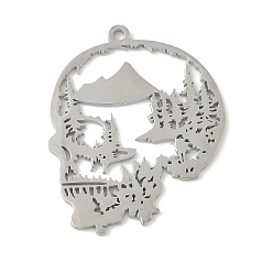 Нержавеющая Сталь Цвет 304 подвески из нержавеющей стали, череп с подвеской в виде дерева, лазерная резка, анти-тускнение, цвет нержавеющей стали, 38.5x31.5x1.5 мм, отверстие : 2 мм