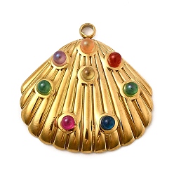 Настоящее золото 18K 304 подвески из нержавеющей стали, формы раковины, со стеклом и ионным покрытием (IP), реальный 18 k позолоченный, 30x29.5x5 мм, отверстие : 2.5 мм