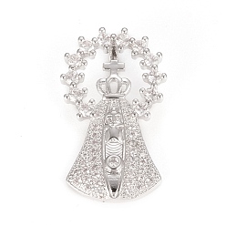 Платина Латунные микропаве прозрачные подвески с фианитом, папа корона крест, платина, 24.5x15.5x2.7 мм, отверстие : 3.5 мм