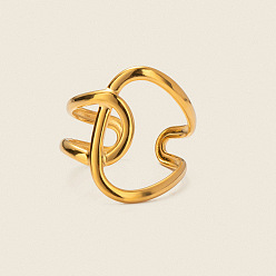 Настоящее золото 18K Регулируемые 304 манжеты из нержавеющей стали с открытыми кольцами для женщин, реальный 18 k позолоченный, внутренний диаметр: 17.6 мм