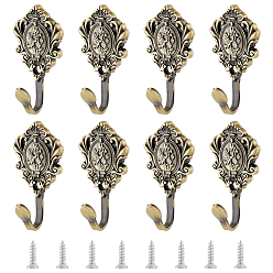 Antique Bronze 2Pcs Zinc Alloy Hooks, Flower, Antique Bronze, 100x50x38mm