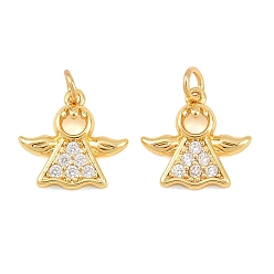 Настоящее золото 18K Латунные микро проложить кубического циркония прелести, ангельские прелести, без свинца и без кадмия, стойки покрытие, долговечный, реальный 18 k позолоченный, 11.5x12.5x2 мм, Перейти кольцо: 4x0.7 мм, внутренний диаметр: 2.5 мм