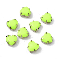 Зелено-Желтый Сердце пришить стразами, граненый тайваньский акриловый горный хрусталь, звенья с несколькими отверстиями, с латунными зубцами в платиновых тонах, зеленый желтый, 10x10x7 мм, отверстие : 1 мм