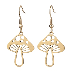 Золотой 304 женские серьги с подвесками из нержавеющей стали, полый гриб, золотые, 42x19.5 мм
