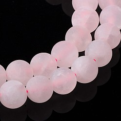 Rose Quartz Rose Quartz Strands, Frosted, Round, about 8~9mm in diameter, hole: 1mm, about 49 pcs/strand, 15.5 inch