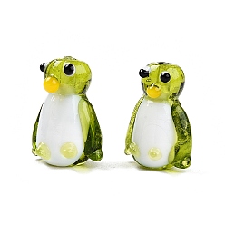 Желто-Зеленый Бусины лэмпворк , прелести пингвина, желто-зеленый, 21.5~22x16~16.5x13~14 мм, отверстие : 1.4~1.6 мм