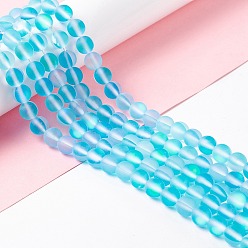 Светло-Голубой Синтетические лунные лучи, матовые, круглые, Небесно-голубой, 8 мм, отверстие : 1 мм, около 43~47 шт / нитка, 14.37''~15.08'' (36.5~38.3 см)