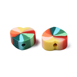 Teal Handmade Polymer Clay Beads, Heart, Teal, 8.5~9x8.5~10x4mm, Hole: 1.5mm