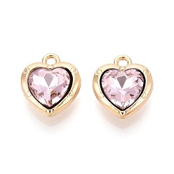 Розовый Прелести сплава Rhinestone, сердце, золотые, светло-розовый, 13.5x12x5 мм, отверстие : 1.6 мм