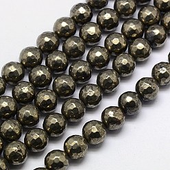 Пирит Природного пирита бисер нитей, круглые, граненые, 10 мм, отверстие : 1 мм, около 40 шт / нитка, 15.74 дюйм