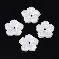 White Opaque Resin Bead Caps, 5-Petal, Flower, White, 16.5x16.5x3mm, Hole: 1.4mm