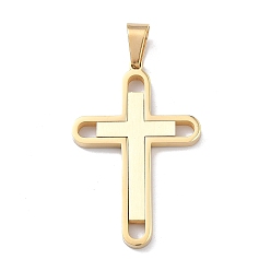 Золотой 304 подвески из нержавеющей стали, амулет двойного креста, вакуумные покрытия, долговечный, золотые, 42x27.5x3 мм, отверстие : 7x4 мм