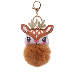Сиена Брелок с мультяшным шариком и помпоном, подвесное украшение для рюкзака из искусственной кожи, олень, цвет охры, 17x8 см