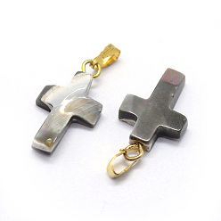 Золотой Подвески из раковины, с латунной фурнитурой , крестик, окрашенные, золотые, 18~20x9~11x3~5 мм, отверстие : 2x5 мм