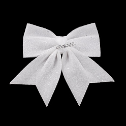White Glitter Cloth Bowknot Pendant Decoration, for Christmas Tree Gift Box Hanging Ornaments, White, 165~180x160~175x19~20mm