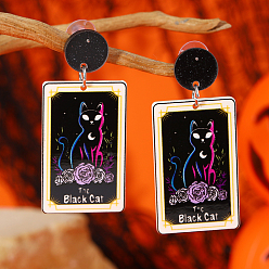 Разноцветный Крутая башня с принтом Хэллоуина двухсторонние акриловые серьги-гвоздики с подвесками, прямоугольник в форме кошки, красочный