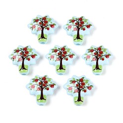 Светло-голубой Печатные непрозрачные акриловые бусины, яблоня, светло-голубой, 21.5x22x7.5 мм, отверстие : 3.2 мм