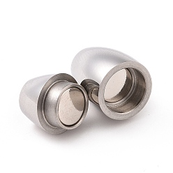 Stainless Steel Color 304 Stainless Steel Magnetic Clasps with Glue-in Ends, Oval, Stainless Steel Color, 17x10mm