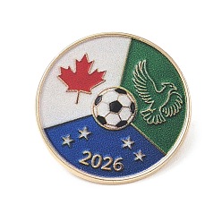Colorful Football Theme Alloy Enamel Pins, Golden Lapel Pin Backs for Backpack Clothes, Flat Round with Soccer & Maple Leaf & Mascot, Colorful, 25mm