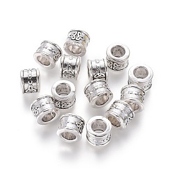 Antique Silver Tibetan Style European Beads, Column with Trinity Knot/Triquetra, Irish, Lead Free and Cadmium Free, Antique Silver, 10x8mm, Hole: 6mm