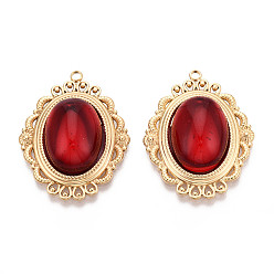 (123L) Белый крем непрозрачный блеск 304 подвески из нержавеющей стали и стекла, овальный шарм, вакуумное покрытие pvd, реальный 18 k позолоченный, огнеупорный кирпич, 32x25x8~8.5 мм, отверстие : 1.8~2 мм