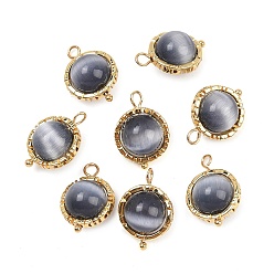 Настоящее золото 18K Вращающиеся круглые подвески с кошачьим глазом, с латунной фурнитурой , без кадмия и без свинца, стойки покрытие, долговечный, серые, реальный 18 k позолоченный, 15~16x10.5x8 мм, отверстие : 1.5 мм