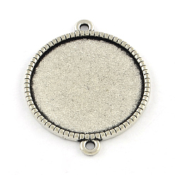 Antique Silver Tibetan Style Alloy Flat Round Cabochon Connector Settings, Cadmium Free & Lead Free, Antique Silver, Tray: 16mm, 25x18.5x2mm, Hole: 2mm, about 600pcs/1000g